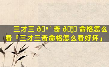 三才三 🪴 奇 🦍 命格怎么看「三才三奇命格怎么看好坏」